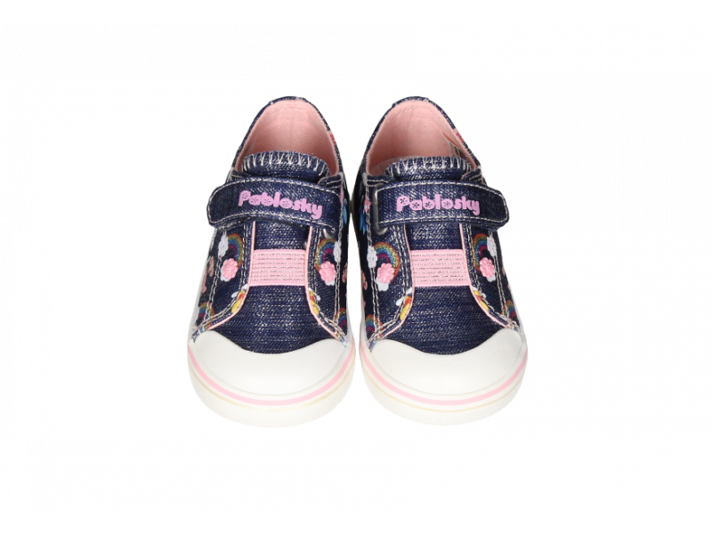 Sneaker Velcro Lona Jeans Animalitos Avion Elastico Pala Rosa