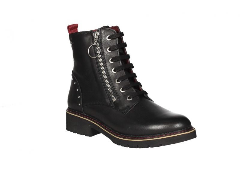 Bota Cordon Piel Negro Cremallera Exterior Tachas Talon