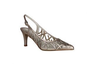 Zapato Talon Abierto Bronce Rejilla y Tiras Con Brillantes