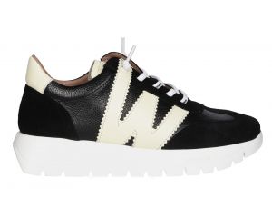 Sneaker Nobuck/piel Negro Logo Lateral y Pieza Talon Beige Piso Blanco