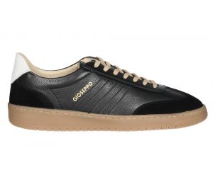 Sneaker Piel Negro Punta y Talon Nobuck Pieza Blanca Piso Goma Camel