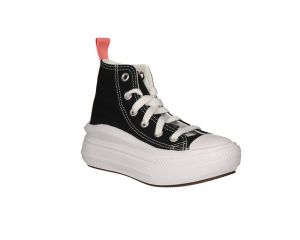 Bota All Star Lona Negro Tira Talon Rosa Piso Grueso Blanco